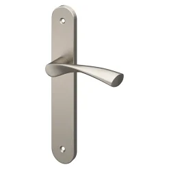 Ensemble poignée sur plaque rond GoodHome Breage effet nickel satin gris L.120.5mm x l.40mm entraxe 195mm