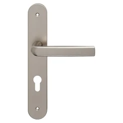 Ensemble poignée sur plaque Incurvé cylindre GoodHome Primel effet nickel satin gris L.126mm x l.40mm entraxe 195mm