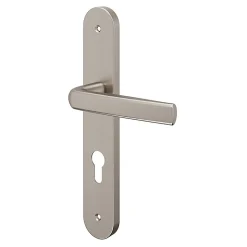 Ensemble poignée sur plaque Incurvé cylindre GoodHome Primel effet nickel satin gris L.126mm x l.40mm entraxe 195mm