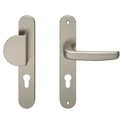 Ensemble poignée sur plaque rond GoodHome Govlin effet nickel satin gris l.x l.40mm entraxe 195mm