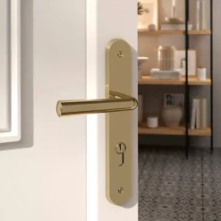 Ensemble poignée sur plaque rondcylindre GoodHome Tudy effet laiton brillant doré L.119mm x l.41mm entraxe 195mm