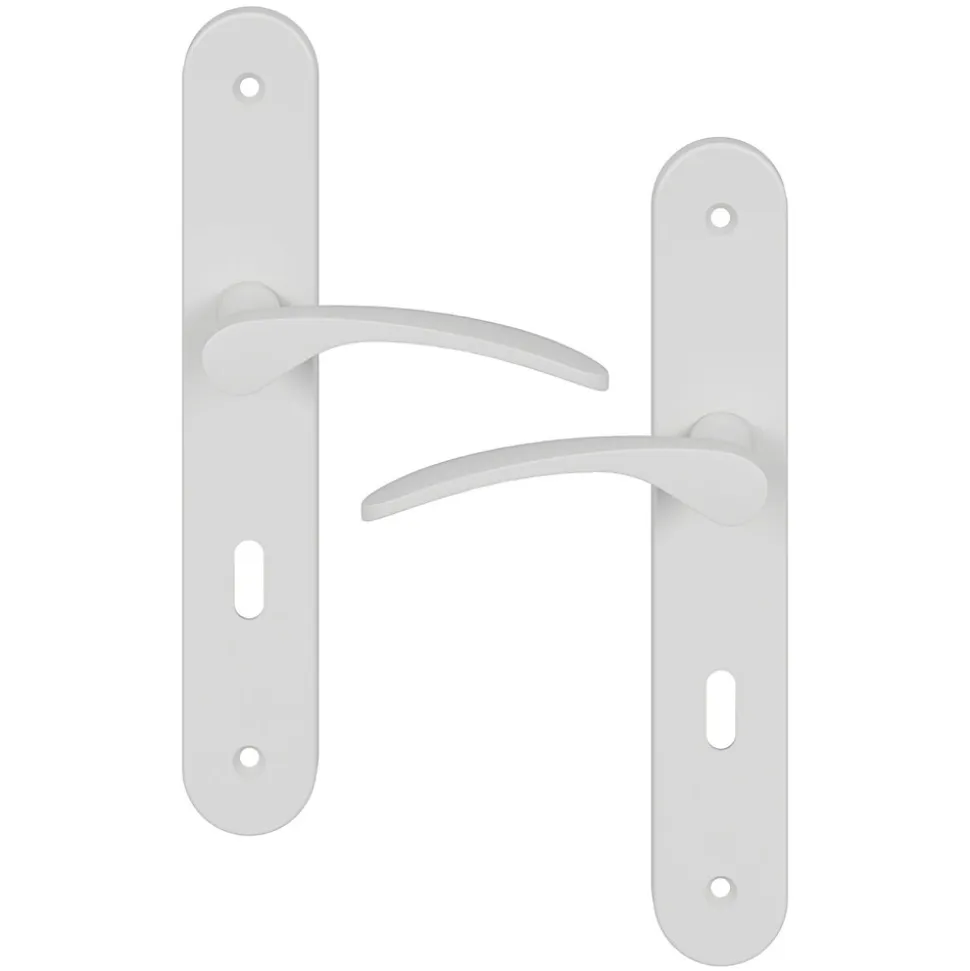 Ensemble poignée sur plaque rond serrure GoodHome Beare mat blanc L.110.5mm x l.40mm entraxe 195mm