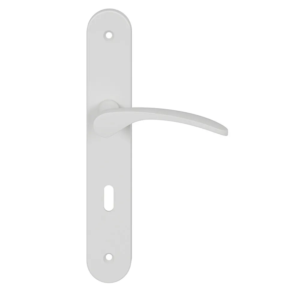 Ensemble poignée sur plaque rond serrure GoodHome Beare mat blanc L.110.5mm x l.40mm entraxe 195mm