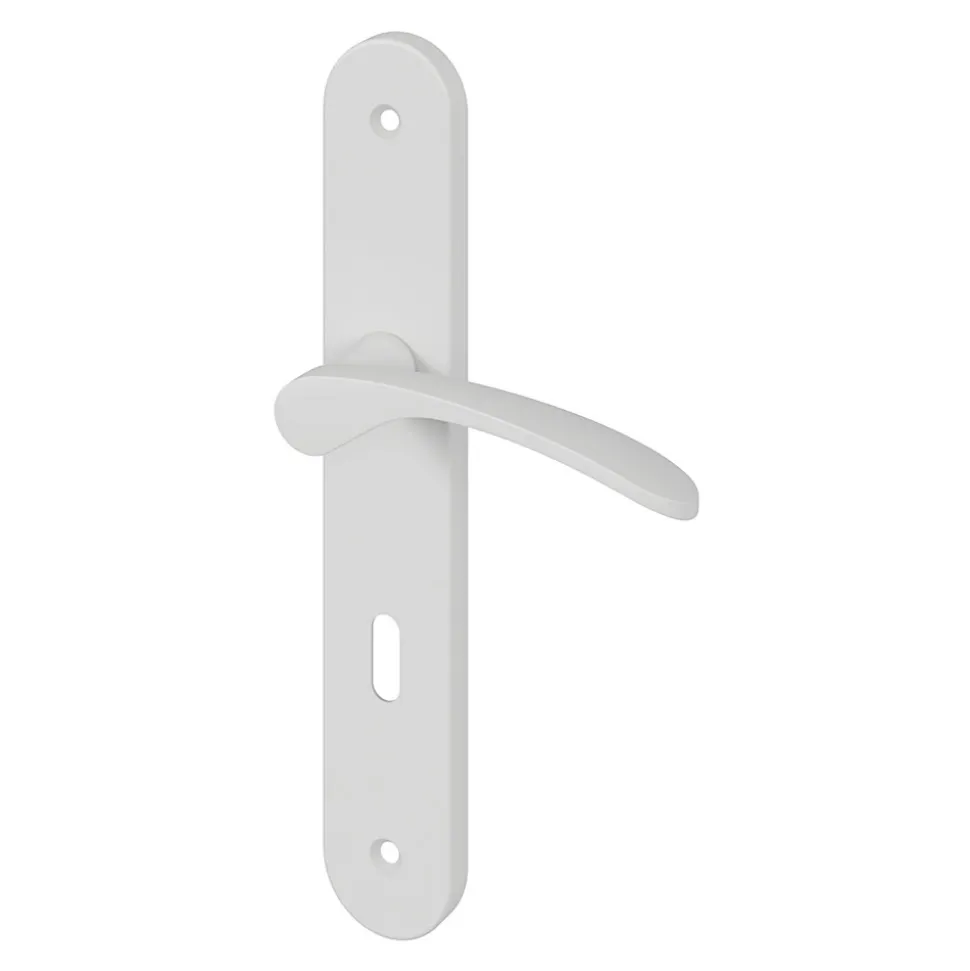 Ensemble poignée sur plaque rond serrure GoodHome Beare mat blanc L.110.5mm x l.40mm entraxe 195mm
