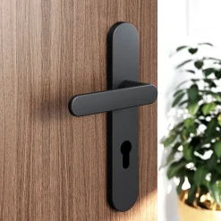 Ensemble poignée sur plaque rondcylindre GoodHome Minzh effet nickel mat noir L.120mm x l.42mm entraxe 165-195mm