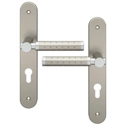 Ensemble poignée sur plaque rondcylindre GoodHome Brigg effet chrome et nickel satin gris L.132mm x l.40mm entraxe 195mm
