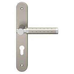 Ensemble poignée sur plaque rondcylindre GoodHome Brigg effet chrome et nickel satin gris L.132mm x l.40mm entraxe 195mm