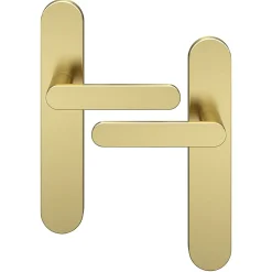 Ensemble poignée sur plaque rond GoodHome Minzh effet laiton satin doré L.120mm x l.42mm entraxe 165-195mm
