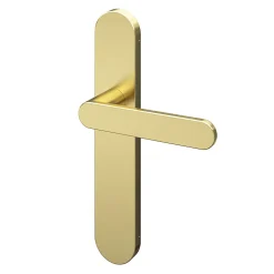 Ensemble poignée sur plaque rond GoodHome Minzh effet laiton satin doré L.120mm x l.42mm entraxe 165-195mm