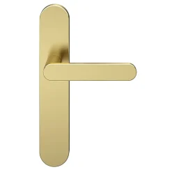 Ensemble poignée sur plaque rond GoodHome Minzh effet laiton satin doré L.120mm x l.42mm entraxe 165-195mm
