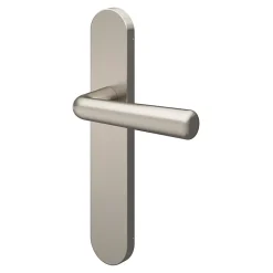 Ensemble poignée sur plaque rond GoodHome Dizel effet nickel satin gris L.121.5mm x l.42mm entraxe 165-195mm