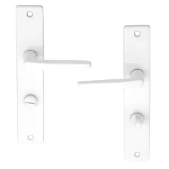 Ensemble poignée sur plaque rectangulaire à condamnation Colan satin blanc L.106mm x l.39.8mm entraxe 195mm