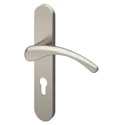 Ensemble poignée sur plaque rondcylindre GoodHome Ruis effet nickel satin gris L.138.5mm x l.42mm entraxe 165-195mm
