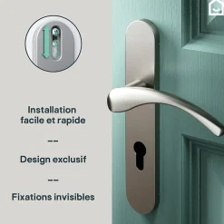 Ensemble poignée sur plaque rondcylindre GoodHome Ruis effet nickel satin gris L.138.5mm x l.42mm entraxe 165-195mm