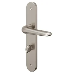 Ensemble poignée sur plaque Droit à condamnation GoodHome Mehaban effet nickel satin gris L.120mm x l.40mm entraxe 195mm
