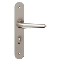 Ensemble poignée sur plaque Droit à condamnation GoodHome Mehaban effet nickel satin gris L.120mm x l.40mm entraxe 195mm