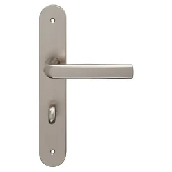 Ensemble poignée sur plaque Incurvé à condamnation GoodHome Primel effet nickel satin gris L.126mm x l.40mm entraxe 195mm