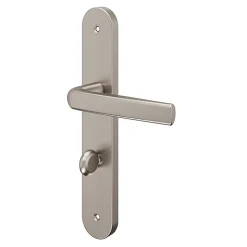 Ensemble poignée sur plaque Incurvé à condamnation GoodHome Primel effet nickel satin gris L.126mm x l.40mm entraxe 195mm