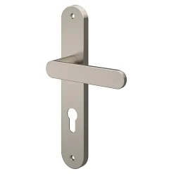 Ensemble poignée sur plaque rond GoodHome Minzh effet nickel satin gris L.120mm x l.40mm entraxe 195mm