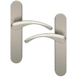 Ensemble poignée sur plaque rond GoodHome Ruis effet nickel satin gris L.138.5mm x l.42mm entraxe 165-195mm