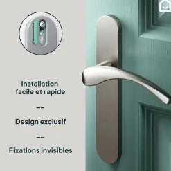 Ensemble poignée sur plaque rond GoodHome Ruis effet nickel satin gris L.138.5mm x l.42mm entraxe 165-195mm