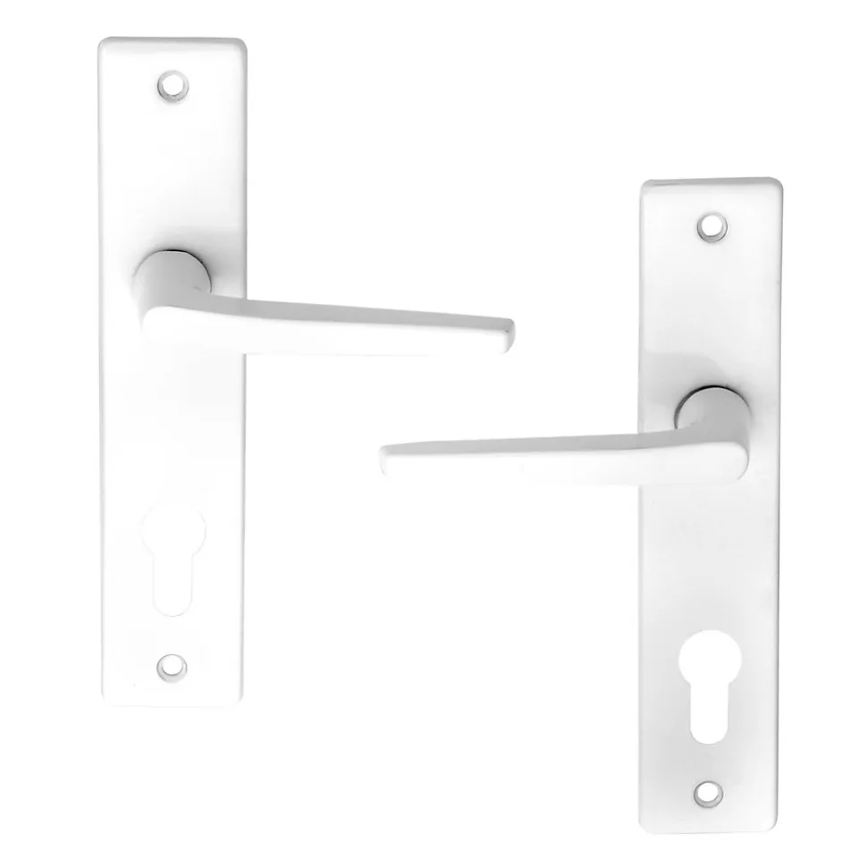 Ensemble poignée sur plaque cylindre rectangulaire Colan satin blanc L.106mm x l.39.8mm entraxe 165mm
