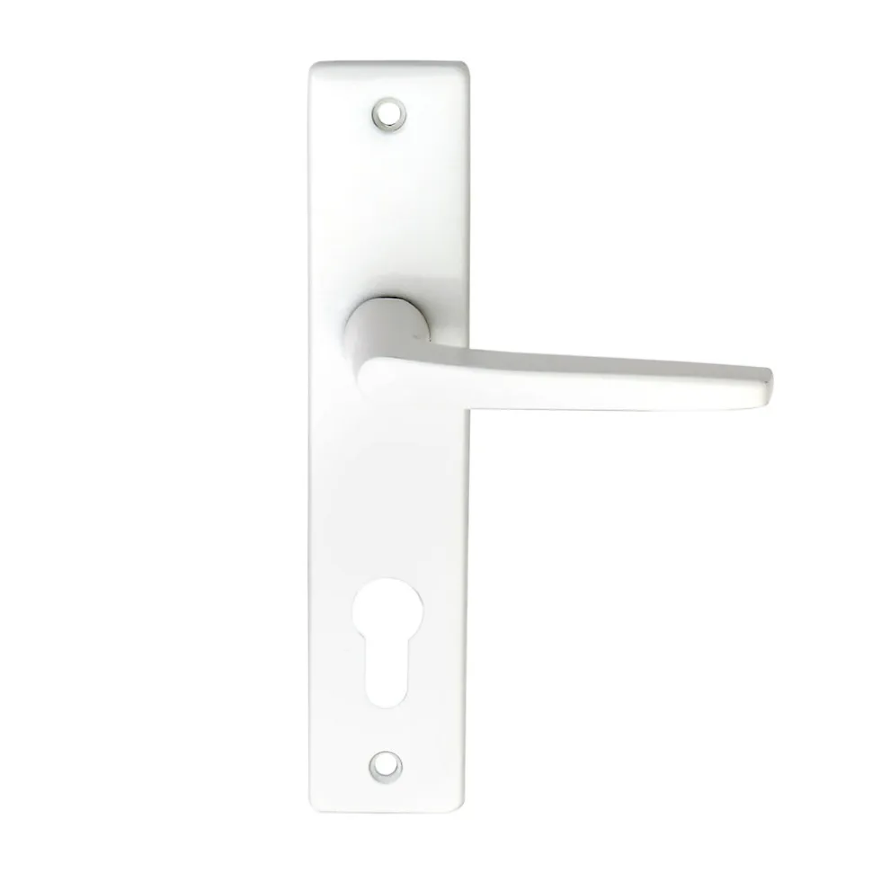 Ensemble poignée sur plaque cylindre rectangulaire Colan satin blanc L.106mm x l.39.8mm entraxe 165mm