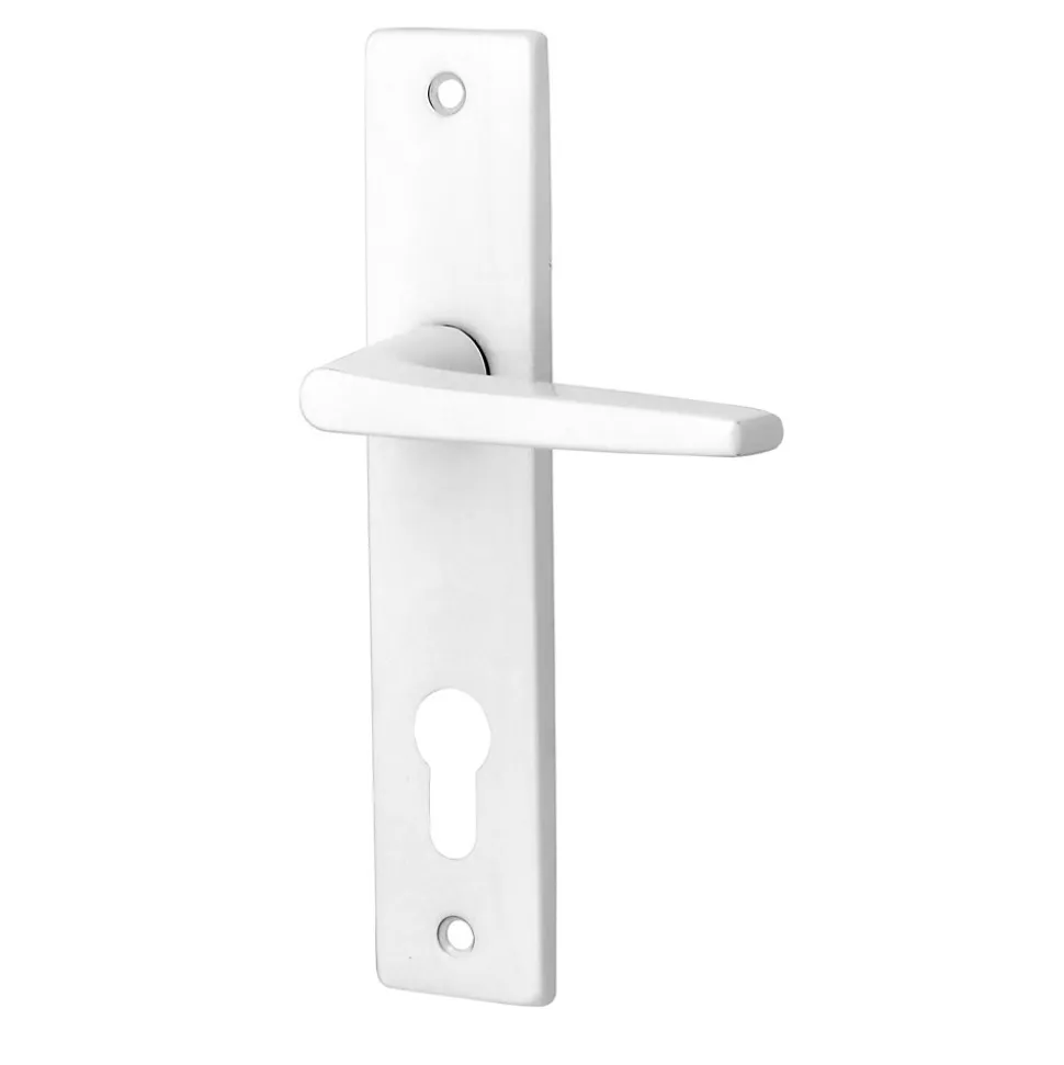 Ensemble poignée sur plaque cylindre rectangulaire Colan satin blanc L.106mm x l.39.8mm entraxe 165mm