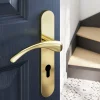 Ensemble poignée sur plaque rondcylindre GoodHome Ruis effet laiton doré L.138.5mm x l.42mm entraxe 165-195mm