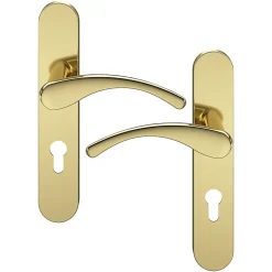 Ensemble poignée sur plaque rondcylindre GoodHome Ruis effet laiton doré L.138.5mm x l.42mm entraxe 165-195mm