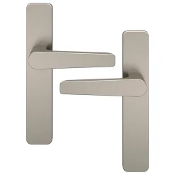 Ensemble poignée sur plaque rectangulaire GoodHome Kerver effet nickel satin gris L.128mm x l.42mm entraxe 165-195mm