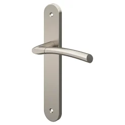 Ensemble poignée sur plaque rond GoodHome Hirel effet nickel satin gris L.128mm x l.40mm entraxe 195mm