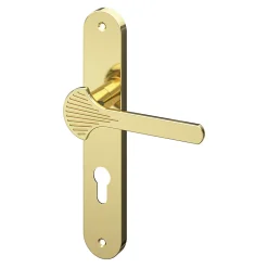 Ensemble poignée sur plaque rond GoodHome Rubian effet laiton doré L.130mm x l.40mm entraxe 195mm