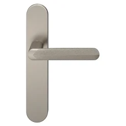 Ensemble poignée sur plaque rond GoodHome Garlan effet nickel satin gris L.125mm x l.42mm entraxe 165-195mm