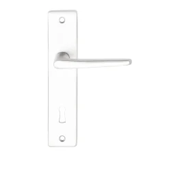 Ensemble poignée sur plaque rectangulaire serrure Colan effet argenté satin gris L.106mm x l.39.8mm entraxe 165mm