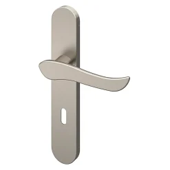 Ensemble poignée sur plaque rond serrure GoodHome Armel effet nickel satin gris L.130mm x l.42mm entraxe 165-195mm