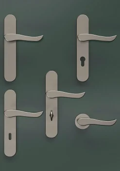 Ensemble poignée sur plaque rond serrure GoodHome Armel effet nickel satin gris L.130mm x l.42mm entraxe 165-195mm