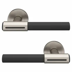Ensemble poignée sur rosace rond à visser GoodHome Hezo effet nickel satin gris Ø50mm