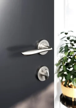 Ensemble poignée sur rosace Incurvé à visser GoodHome Meham effet nickel satin gris Ø52mm