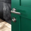 Ensemble poignée sur rosace Incurvé à visser GoodHome Primel effet nickel satin gris Ø52mm