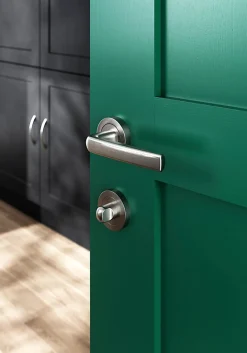 Ensemble poignée sur rosace Incurvé à visser GoodHome Primel effet nickel satin gris Ø52mm