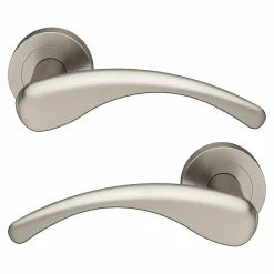 Ensemble poignée sur rosace rond à visser GoodHome Ruis effet nickel satin gris Ø50mm