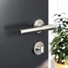 Ensemble poignée sur rosace rond à visser GoodHome Hezo aluminium effet nickel satin gris Ø50mm