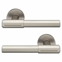 Ensemble poignée sur rosace rond à visser GoodHome Hezo aluminium effet nickel satin gris Ø50mm