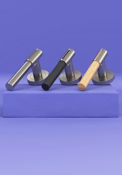 Ensemble poignée sur rosace rond à visser GoodHome Hezo aluminium effet nickel satin gris Ø50mm