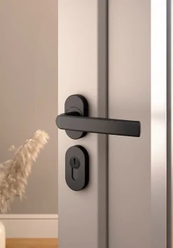Ensemble poignée sur rosace Sel scroll à visser GoodHome Primel mat gris anthracite