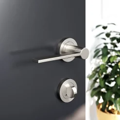 Ensemble poignée sur rosace Droit à visser GoodHome Dotz effet nickel satin gris Ø52mm