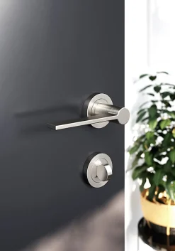 Ensemble poignée sur rosace Droit à visser GoodHome Dotz effet nickel satin gris Ø52mm