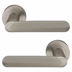 Ensemble poignée sur rosace rond à visser GoodHome Garlan effet nickel satin gris Ø50mm