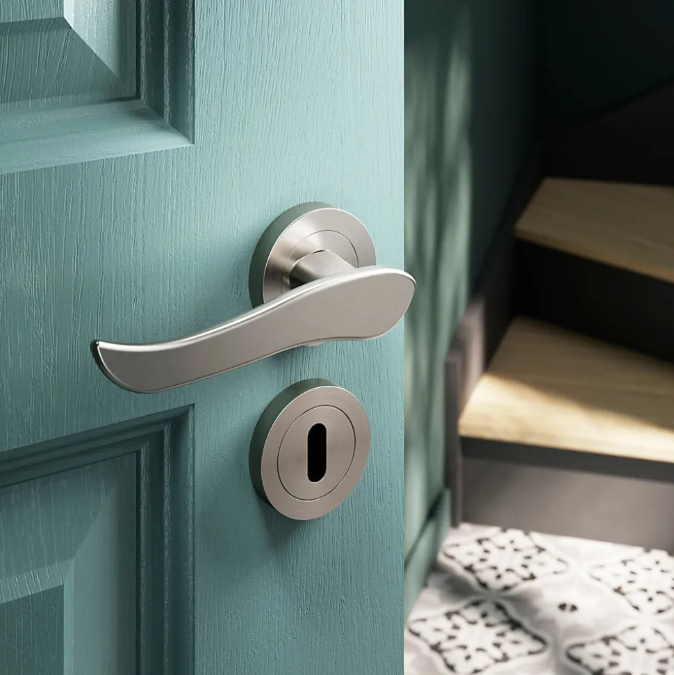 Ensemble poignée sur rosace rond à visser GoodHome Armel effet nickel satin gris Ø50mm